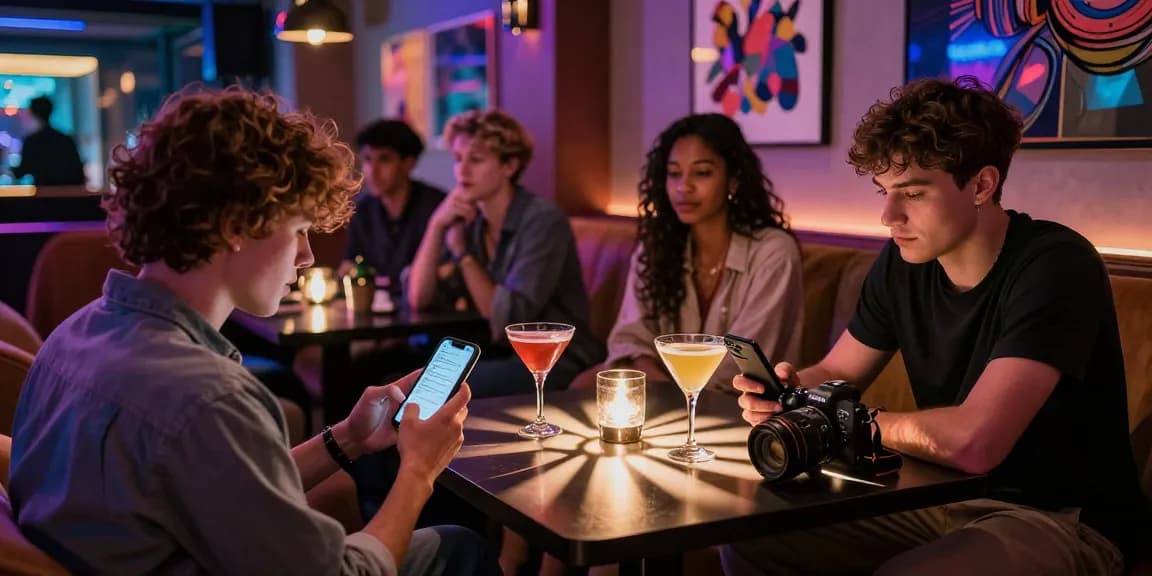 Engaging nightlife scene showcasing NSFW content exploration among friends in a stylish urban lounge