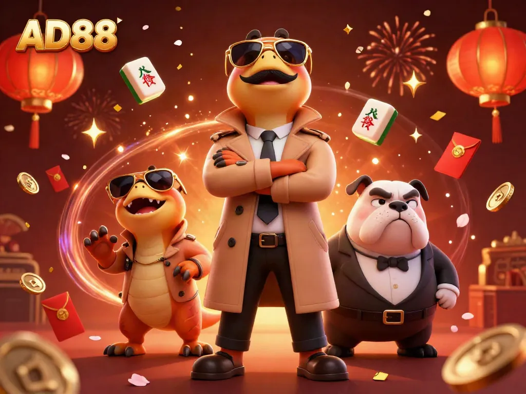 Experience VIP excitement at AD88 as playful raptors in disguise approach a casino lounge.