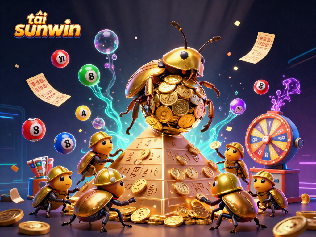 Engage in the thrill of tải sunwin with vibrant lottery elements and dynamic characters in a colorful casino scene.
