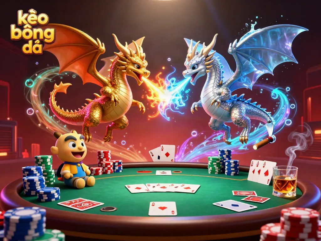 Experience exciting kèo bóng đá with twin dragons and gambling elements in 3D dynamic scene.