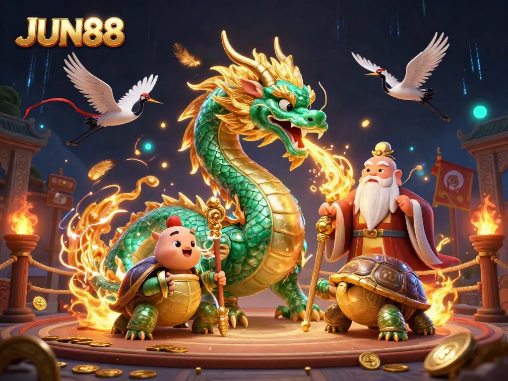 Experience thrilling gaming with JUN88 at a vibrant casino featuring iconic characters and dynamic elements.