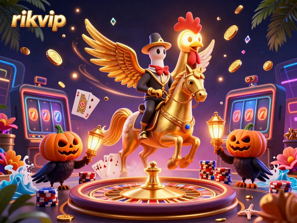 Experience thrilling gameplay at rikvip with a vibrant, dynamic casino scene featuring a golden rooster and friends.