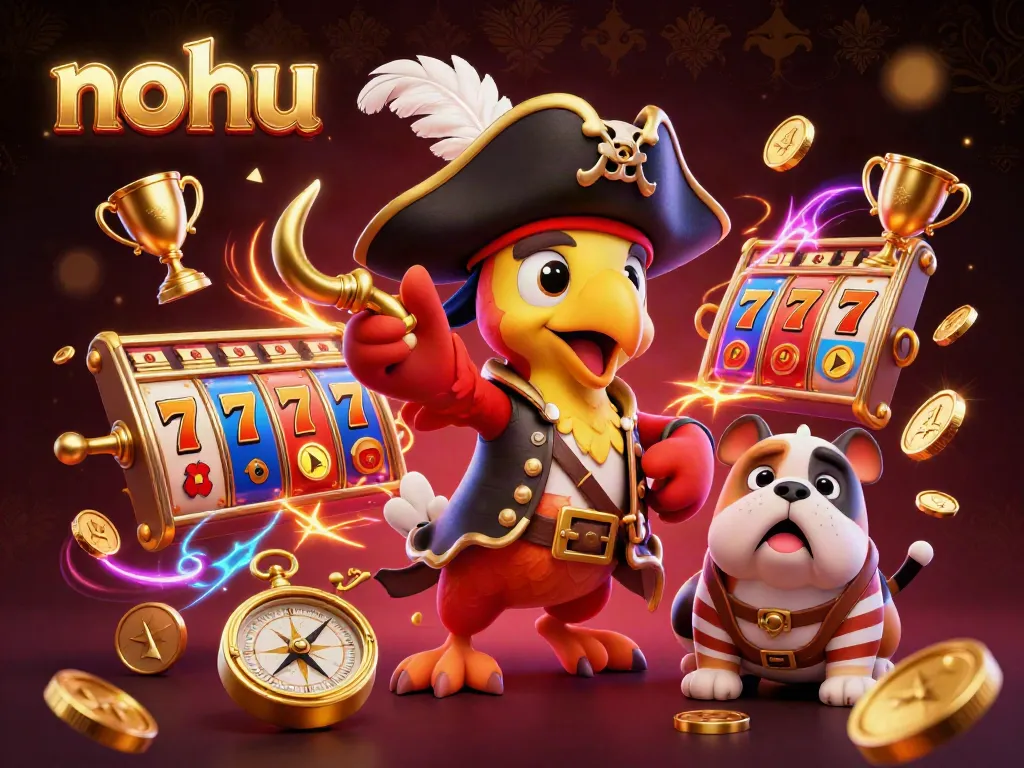 Experience the thrill of nohu with an energetic 3D casino scene featuring colorful slot games and lively characters.