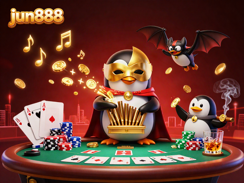 Join the action with jun888's 3D casino scene featuring a phantom penguin and thrilling poker elements.