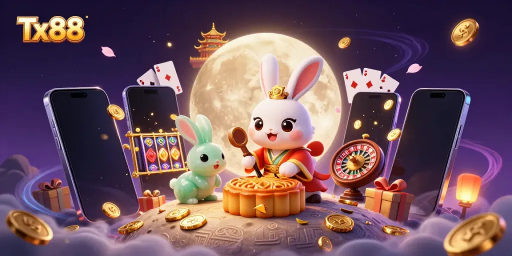 Experience Tx88's thrilling casino adventures with vibrant 3D characters and gaming elements.