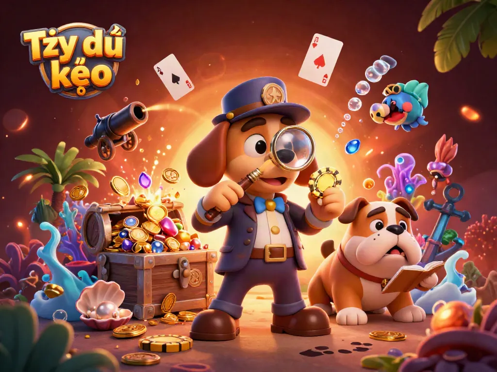 Experience the thrill of Tỷ lệ kèo with a detective and dog uncovering golden poker chip clues.