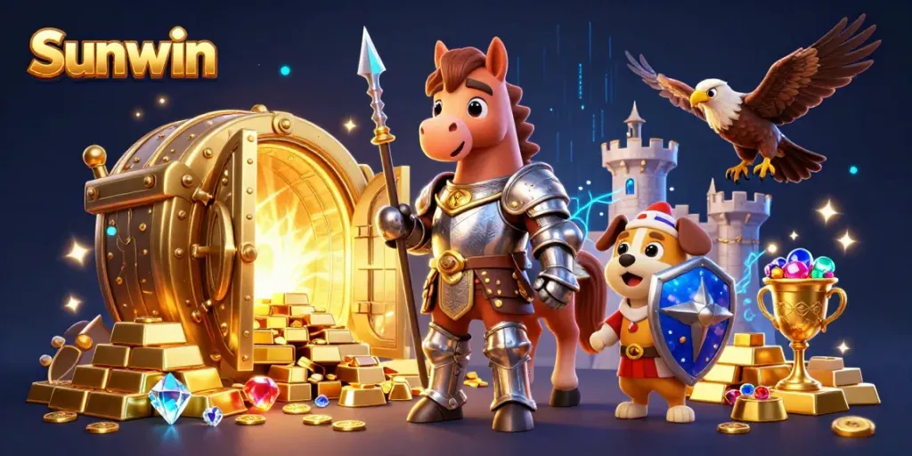 Experience thrilling wins with Sunwin's dynamic casino environment in a rich, action-packed illustration.