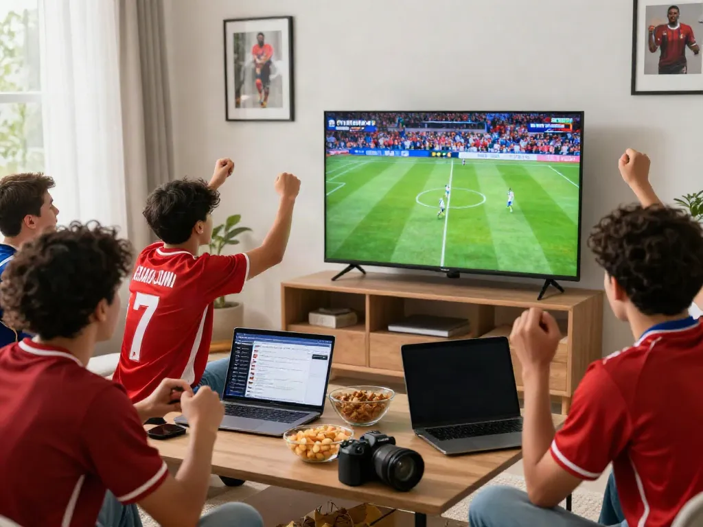 Fans engaging with Gavangtv while watching a live football match at home.