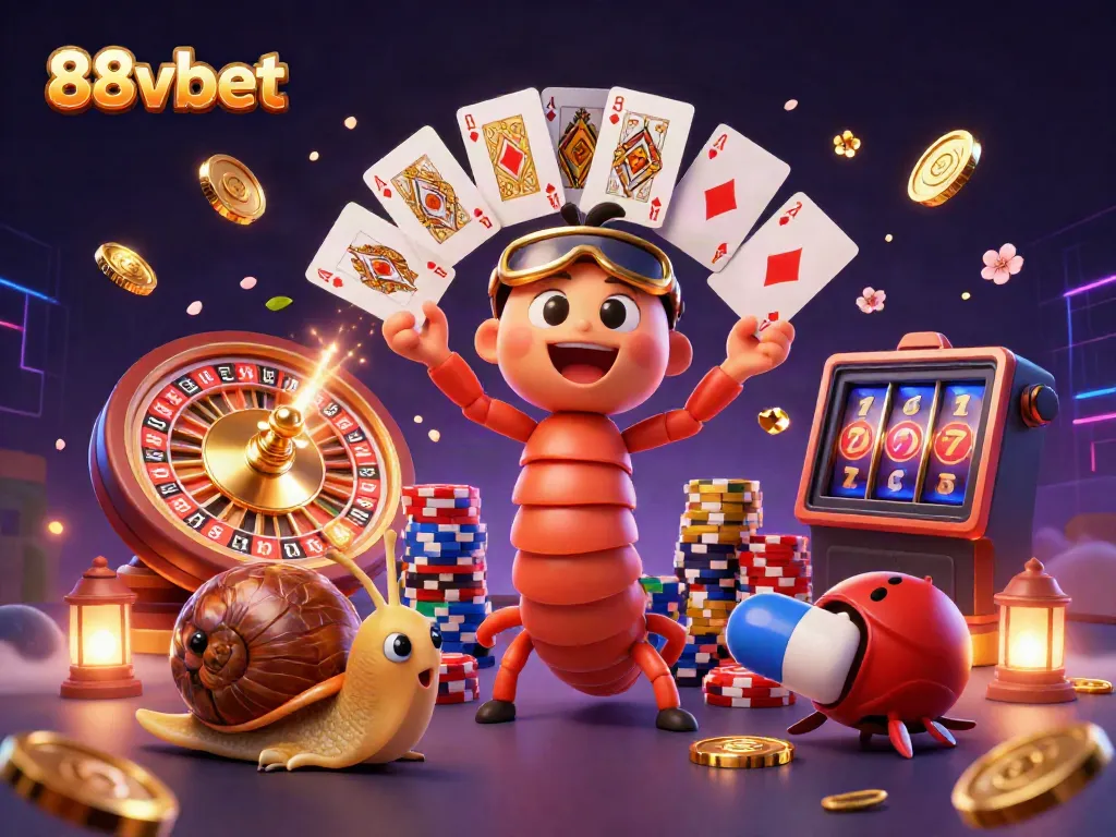 Engage in vibrant gambling excitement at 88vbet with animated characters and dynamic casino elements.