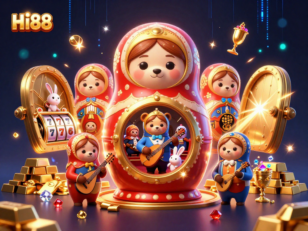Engage in thrilling gameplay with Hi88's vibrant 3D illustration showcasing festive casino action.