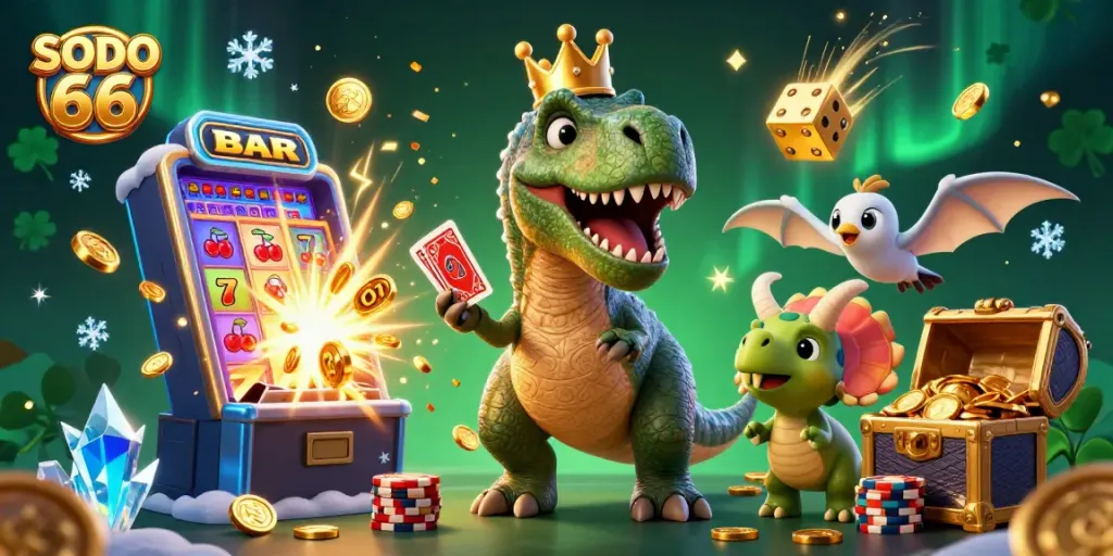Join SODO 66's exciting adventure in this vibrant casino world, featuring fun characters and a jackpot!