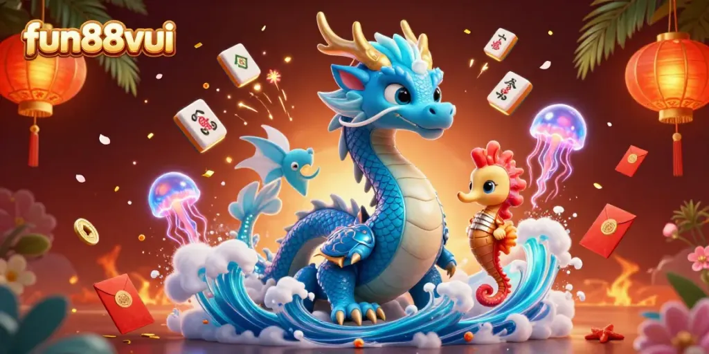 Experience fun88vui with vibrant 3D casino magic featuring dragons and gaming elements.