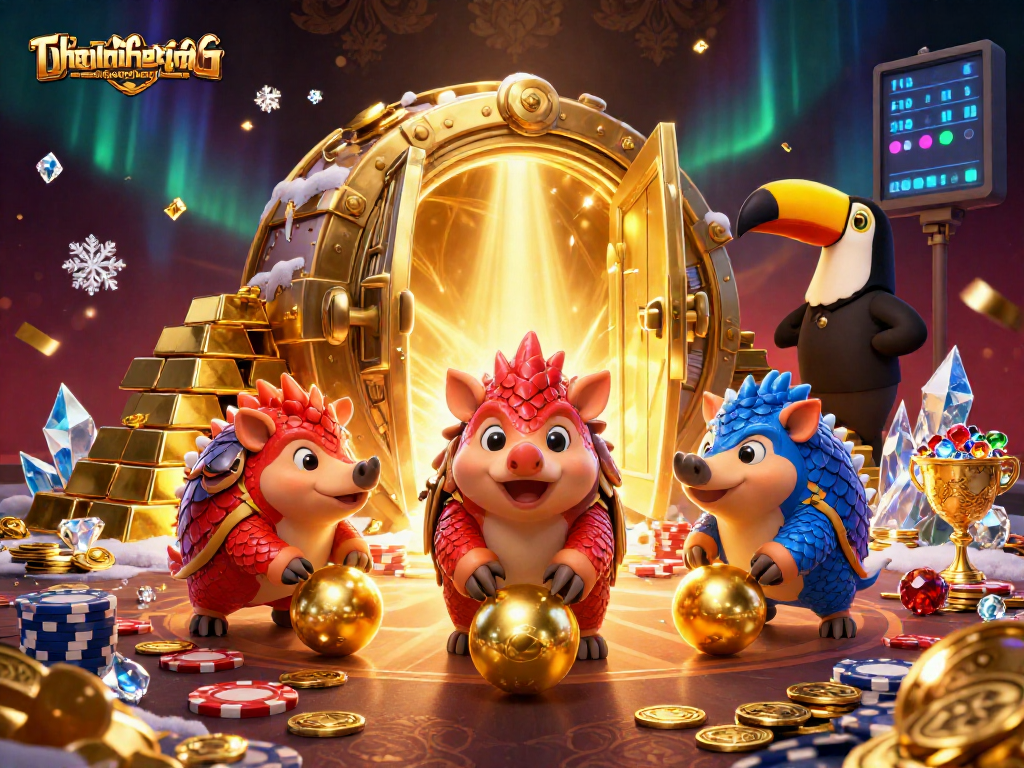 nhandinhkeonhacai showcases rival pangolins in a vibrant casino scene filled with gold treasures.