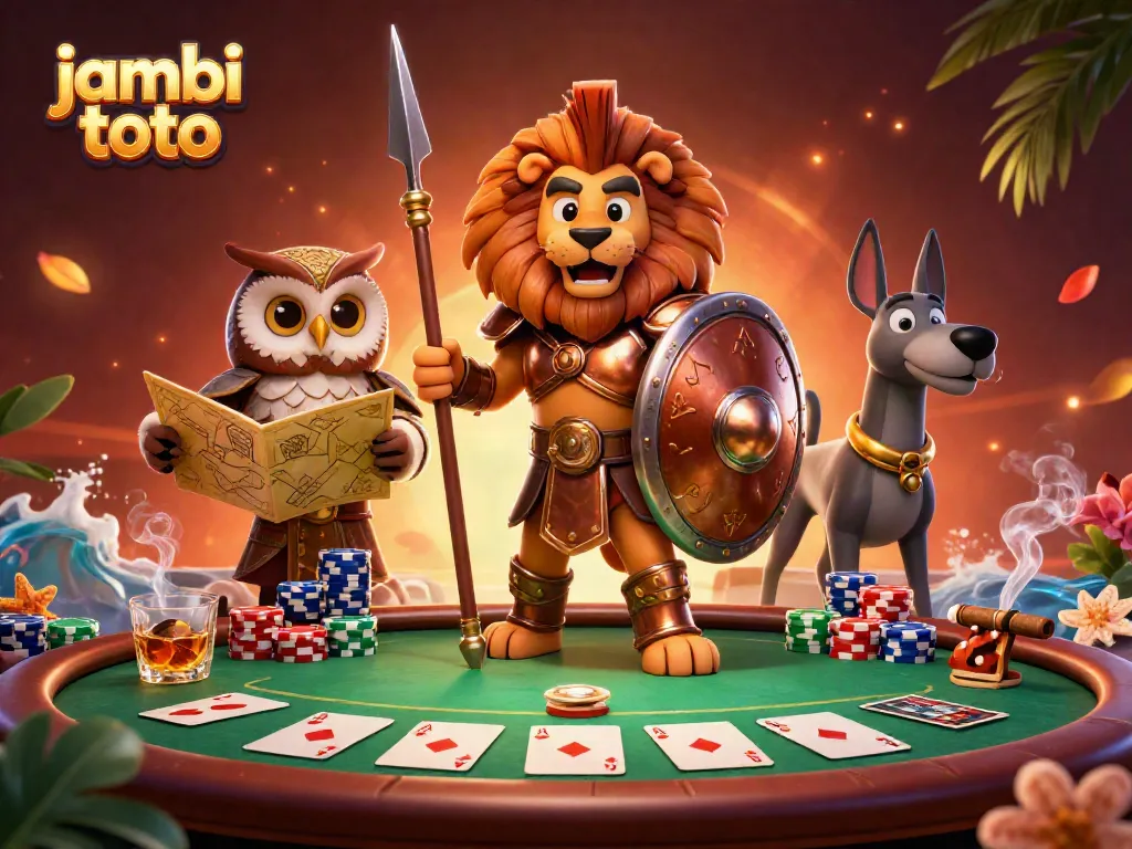 Experience thrilling poker action with jambi toto's dynamic characters in an engaging casino scene.