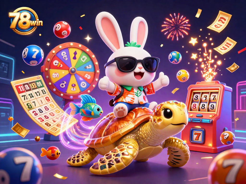 Play lottery and enjoy vibrant visuals with 78win in this immersive casino scene.