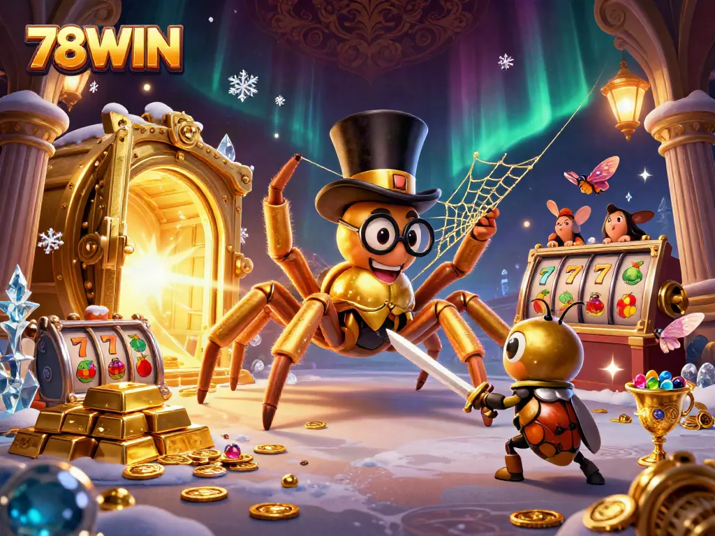 Engage with thrilling gameplay at 78WIN, featuring a vibrant casino scene with dynamic characters and jackpot elements.