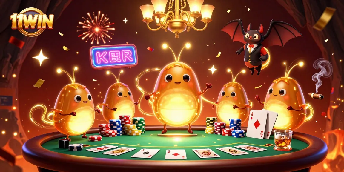 Experience thrilling gameplay at 11WIN with vibrant glowworms lighting the casino atmosphere.