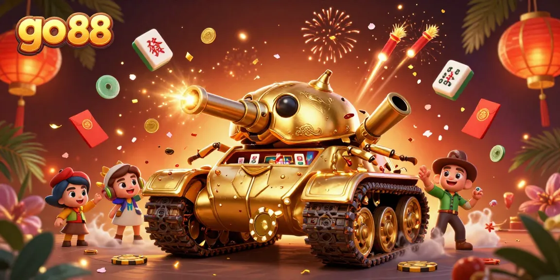 Engage with go 88's vibrant casino scene featuring a golden beetle tank and festive elements.