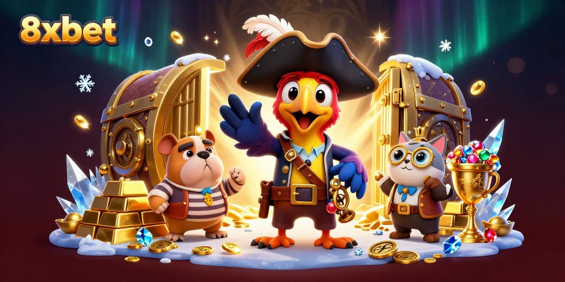8xbet pirate-themed casino scene with vibrant characters and dazzling treasures ready for thrilling gameplay.