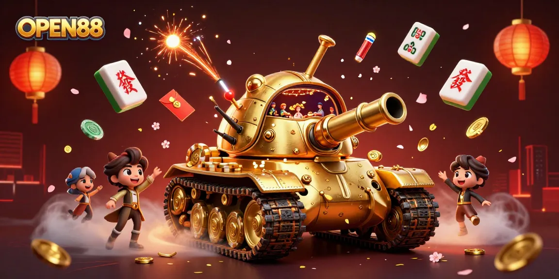 Experience thrilling moments at OPEN88 with a playful golden beetle tank revealing a mini casino.