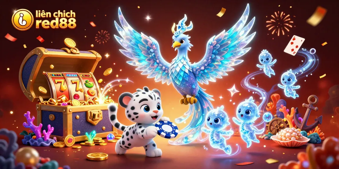 Engage with the vibrant world of liên hệ red88 featuring an ice phoenix and colorful slot elements.