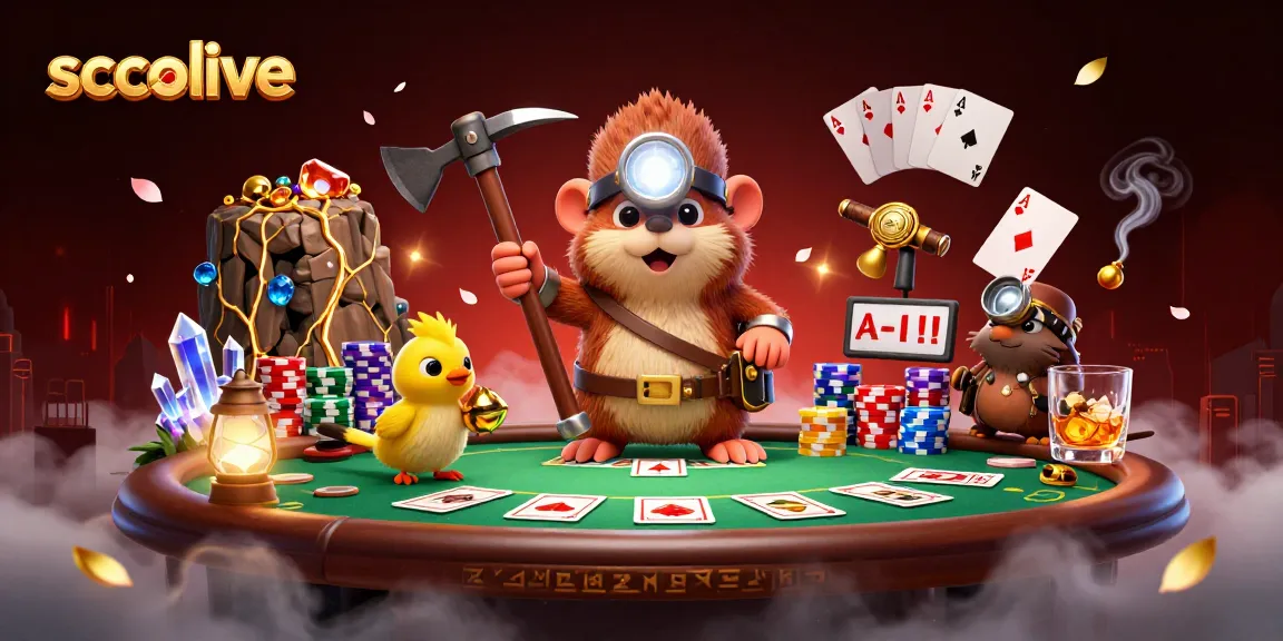 Socolive showcases thrilling betting adventures, highlighting a treasure hunter mole beside golden nuggets and poker elements.