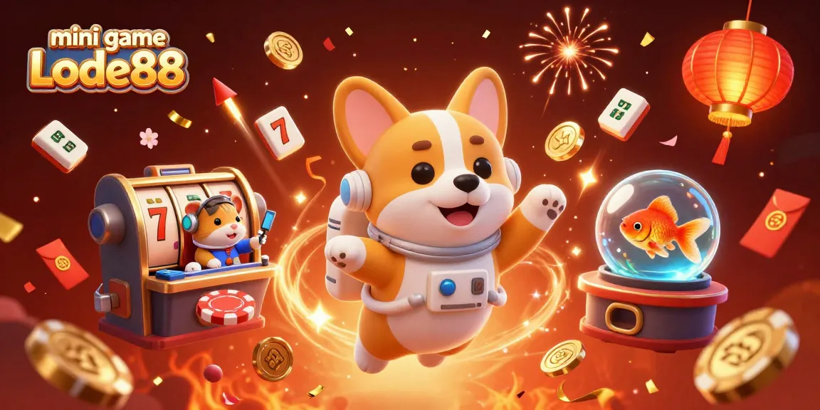 Experience the excitement of the mini game Lode88 featuring floating slots and casino elements.