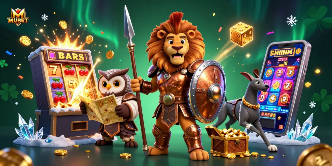 MUBET slot machine explosion with 3D Spartan lion, strategic owl, and greyhound, celebrating winning moments