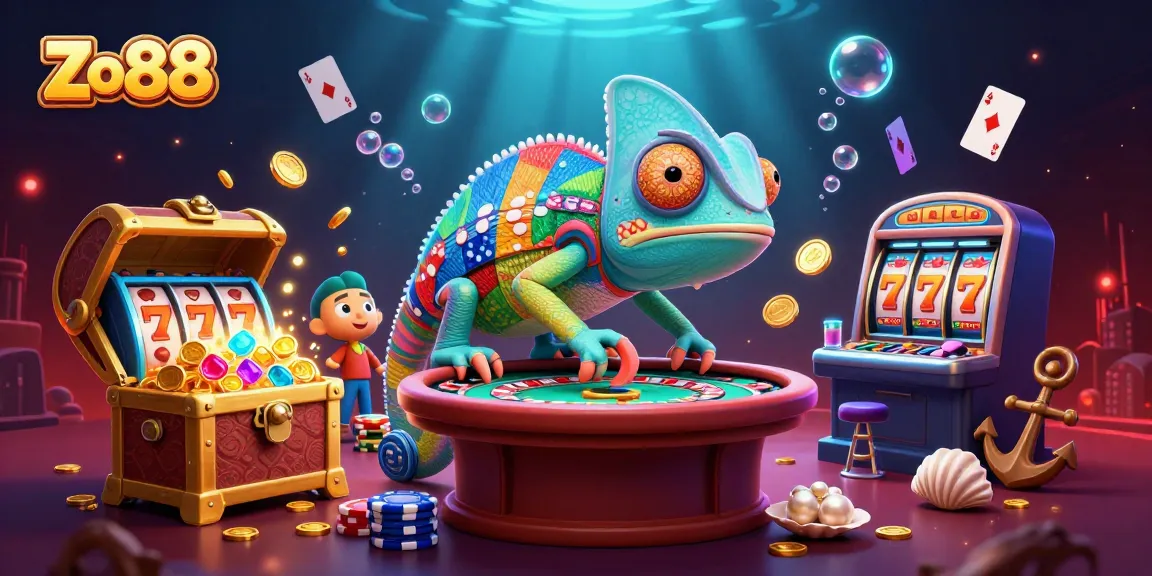 Win at Zo88 with dynamic gaming elements highlighting excitement in this vibrant casino-themed illustration.