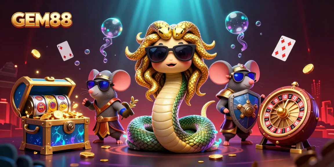 GEM88 players enjoying a vibrant underwater casino scene with slot machines and treasure chests.