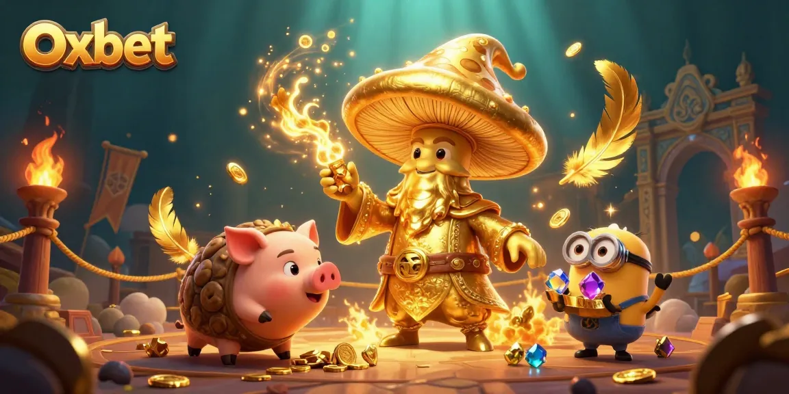 Experience thrilling gaming with Oxbet's vibrant 3D scene full of golden treasures and characters.