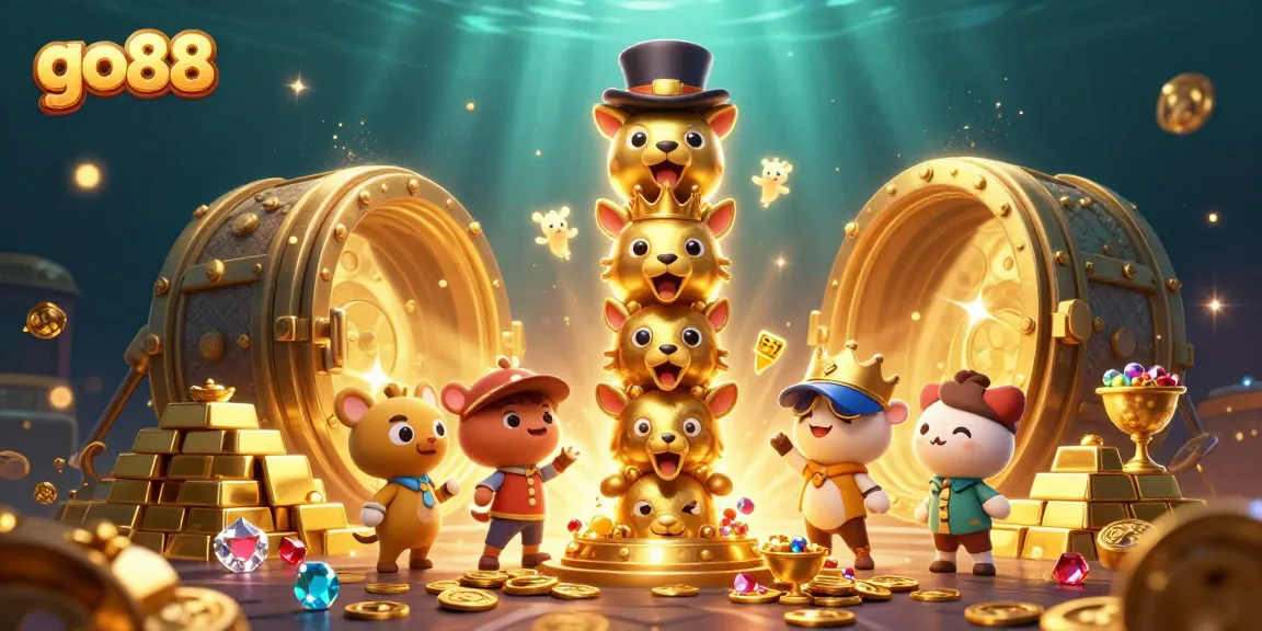 Engage in go88's vibrant world of gambling with colorful totem symbols and treasures.