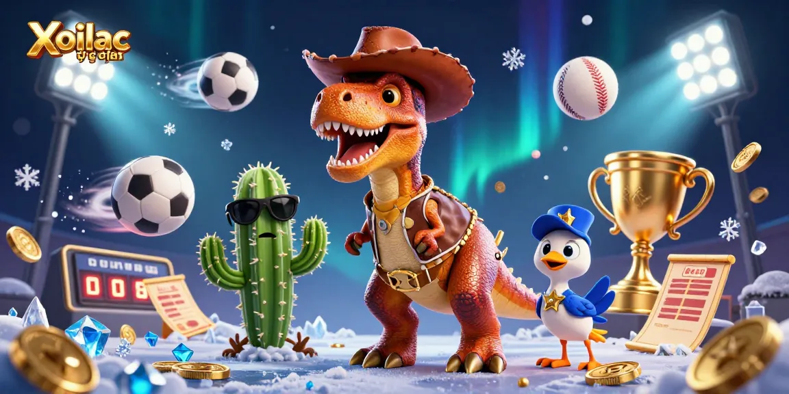 Xoilac trực tuyến showcases dynamic sports betting energy in this illustrated gambling scene, featuring characters and sports elements.