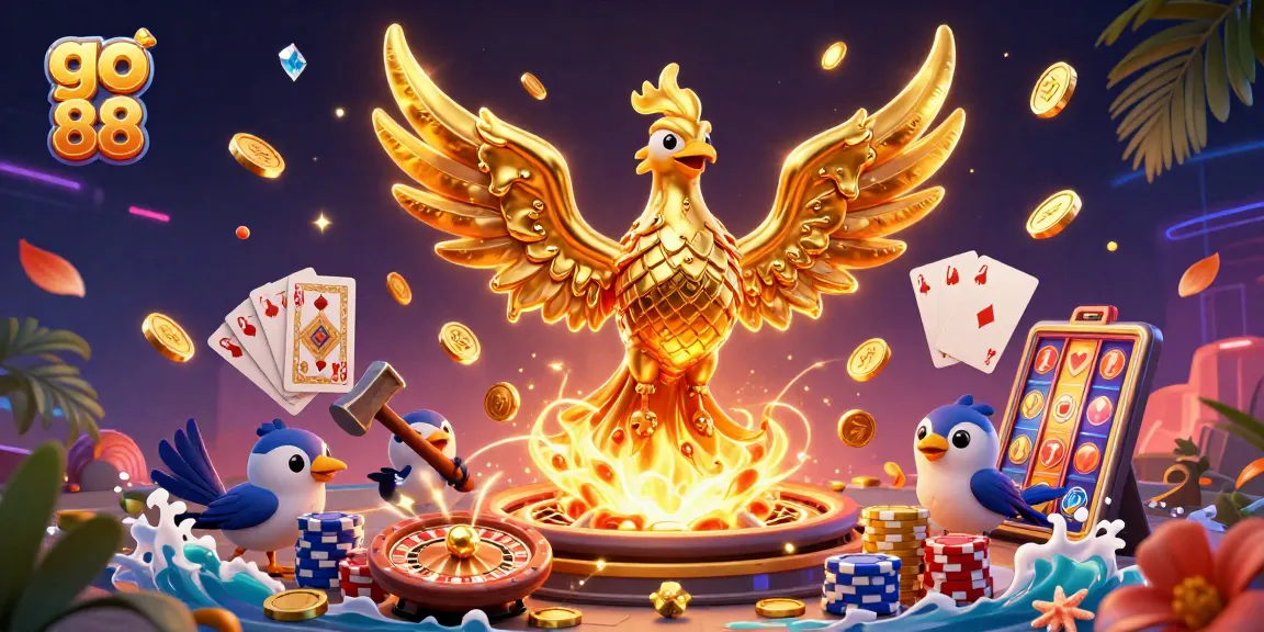 Experience dynamic gaming with go 88's golden phoenix and vibrant casino elements.