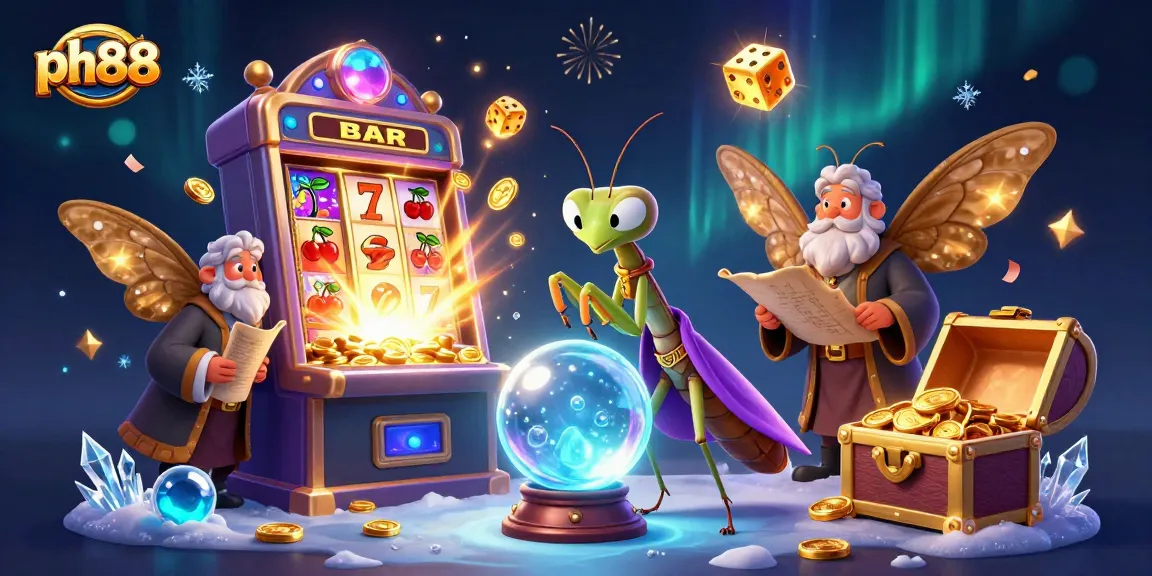 Experience ph88 gaming with a mystical fortune teller and librarian amidst a jackpot explosion.