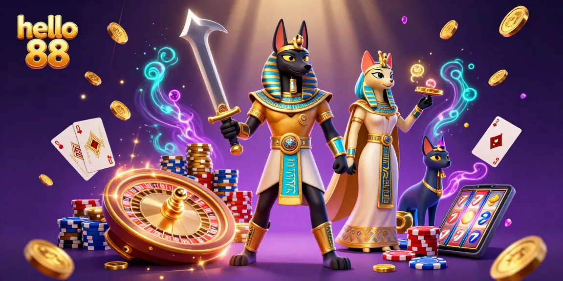 Experience dynamic gaming at hello 88 with Anubis, golden coins, and immersive casino vibes.