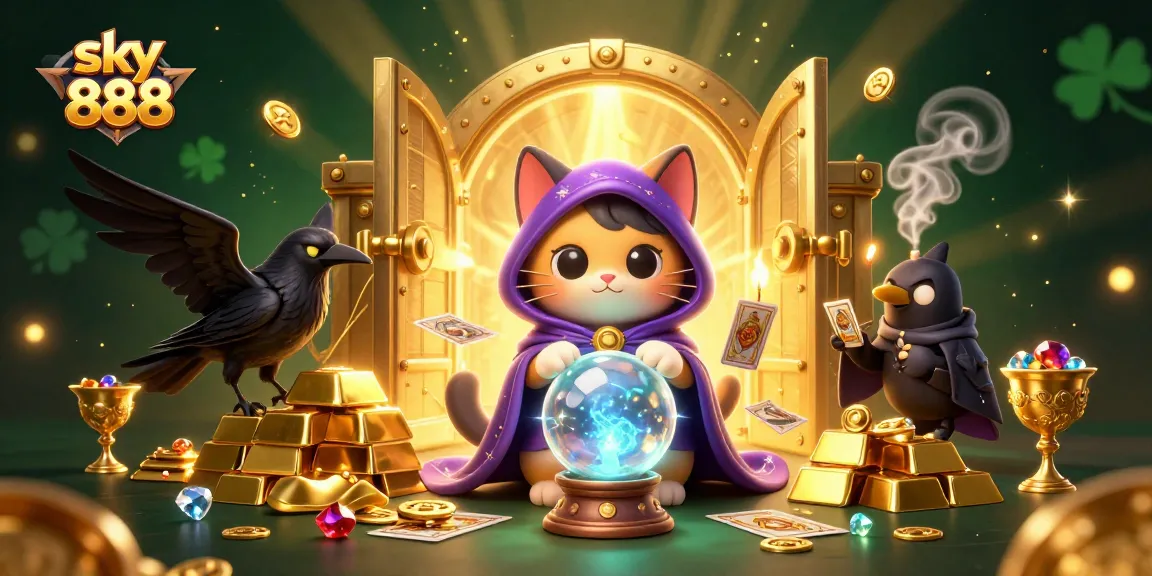 Experience winning at sky 888 with a captivating casino illustration featuring mystical elements.