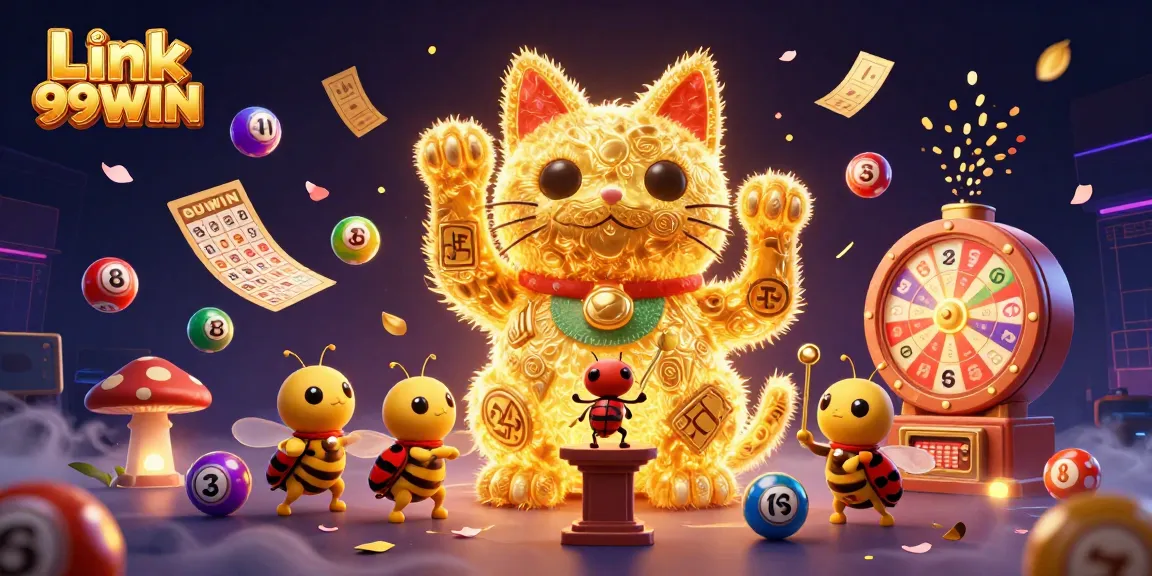 Experience the thrill of Link 99WIN with vibrant casino elements and the lucky cat!