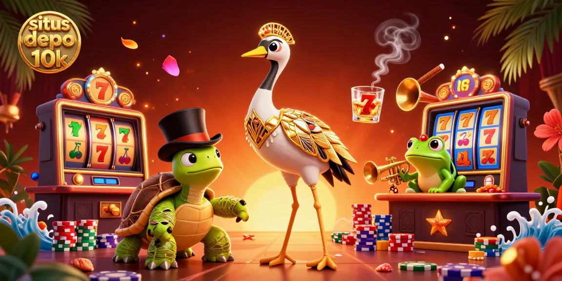 Experience the excitement of situs depo 10k with colorful slot machines and lively characters in a vibrant casino scene.
