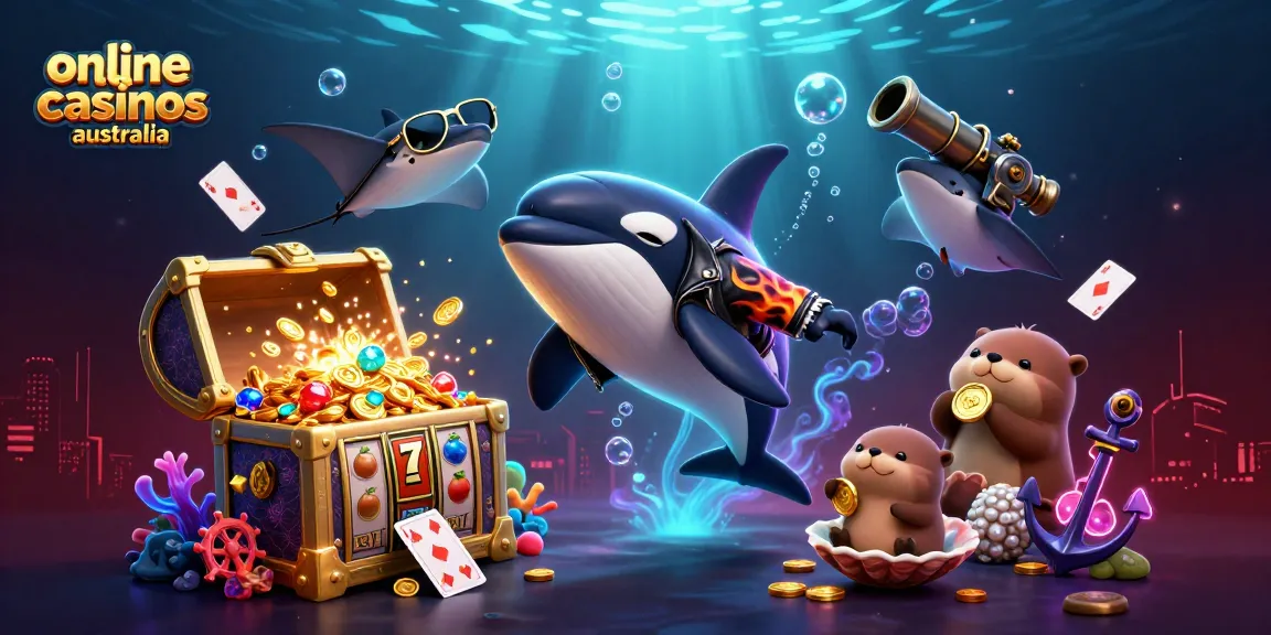 Experience the thrill of online casinos Australia with vibrant underwater casino characters.